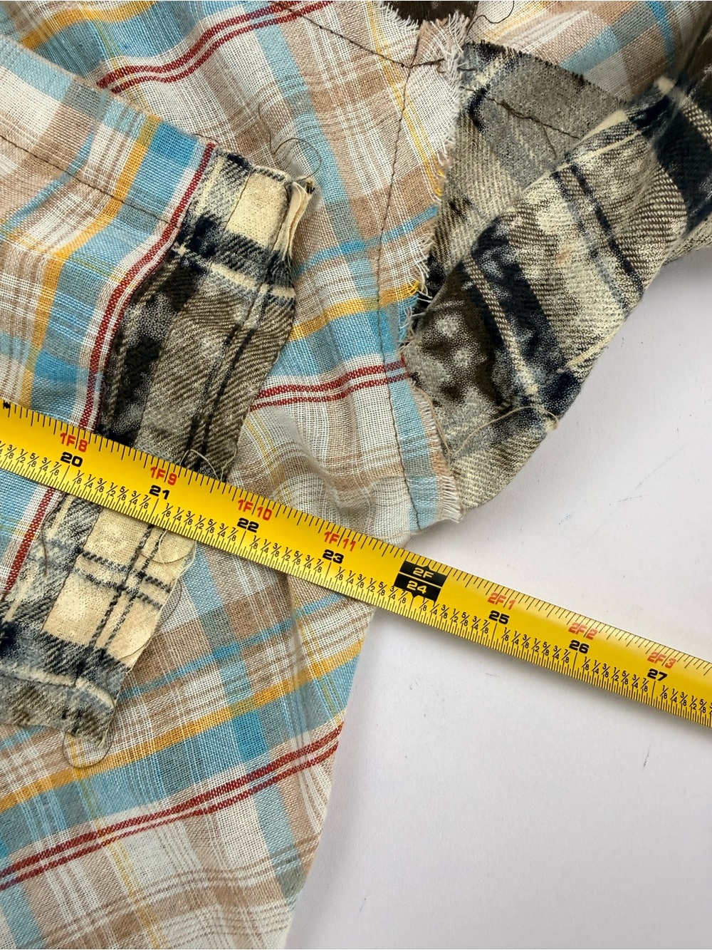 POL Patchwork Plaid Distressed Flannel Shirt Shacket Boho Grunge Size S - Picture 7 of 8